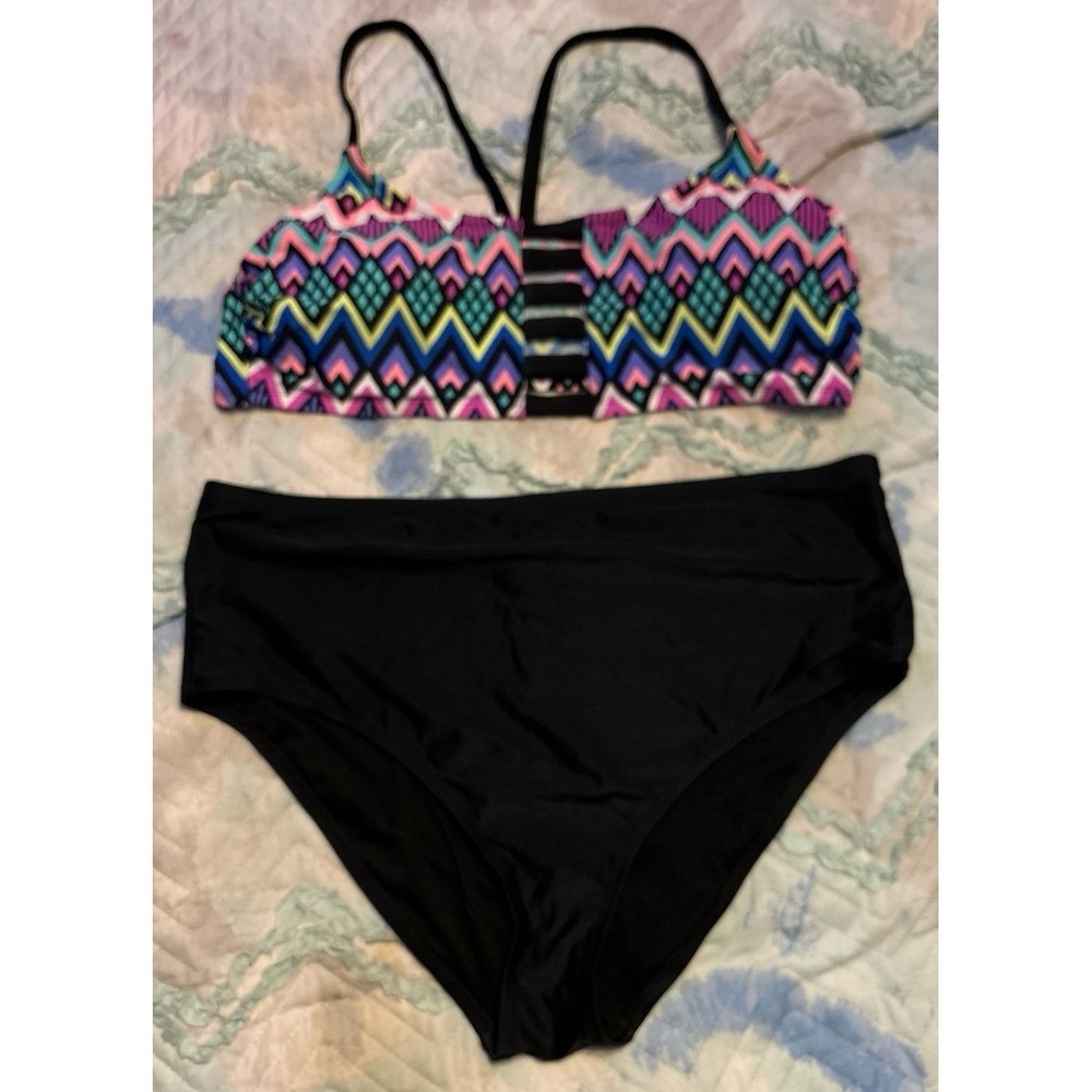 Moxi‎ Blu Plus Size Strappy Front Detail High Waisted Bikini, 2X (18W-20W)